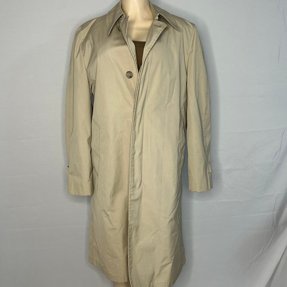 London Fog Men’s Trench Coat 38 Long Tan Zip-Out Faux Fur Liner Vintage
